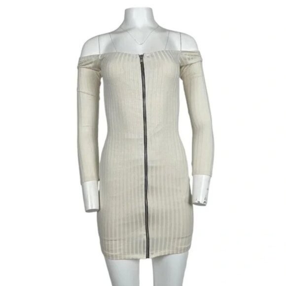Off The Shoulder Bodycon Dress Cream - Picture 1 of 3